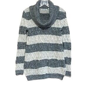 Eight Eight Eight Women's Cowl Neck Striped Cable Knit Tunic Sweater